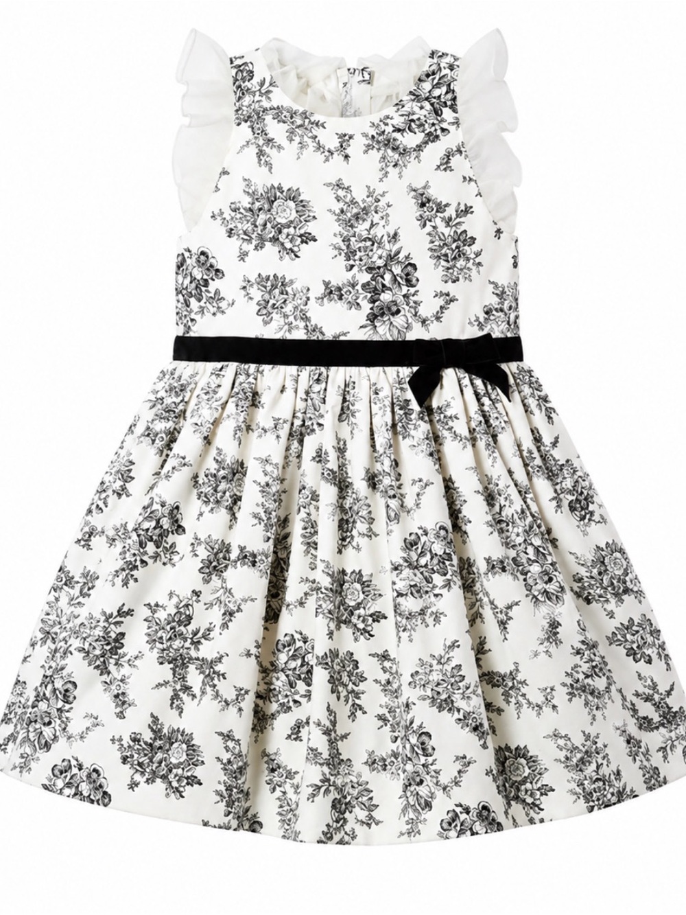 Janie and Jack Floral Toile Ruffle Dress 18-24 Months Velvet Bow Party